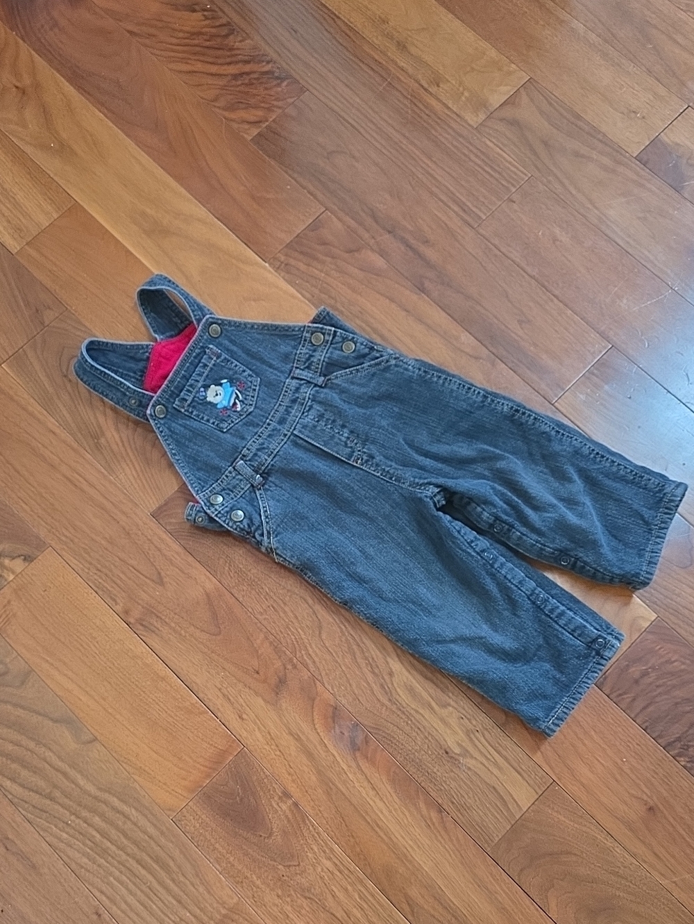 Children's Dark Blue Denim Overalls with Red Accent